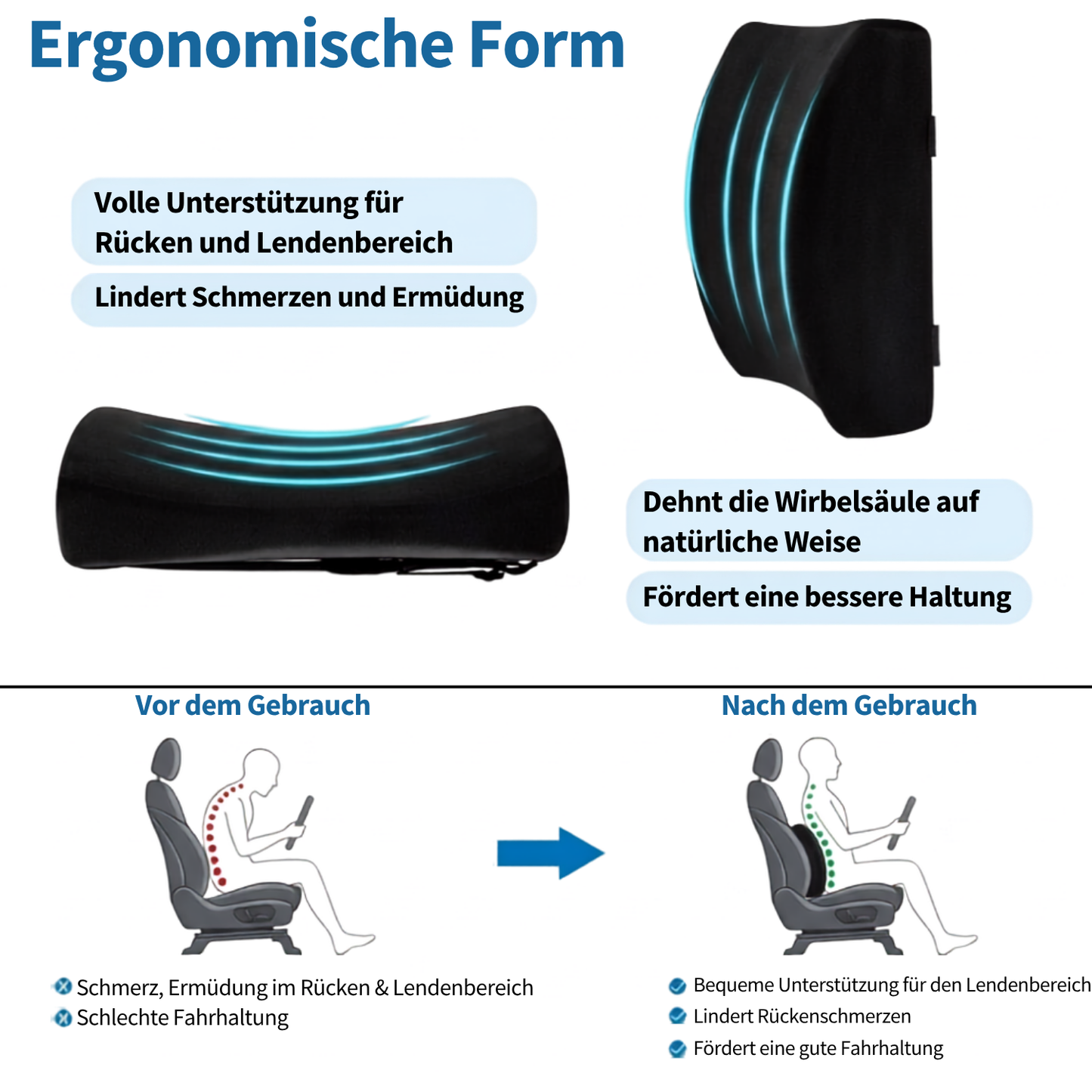 Rejuvera Drive™ – Ergonomische Lendenstütz-Kissen